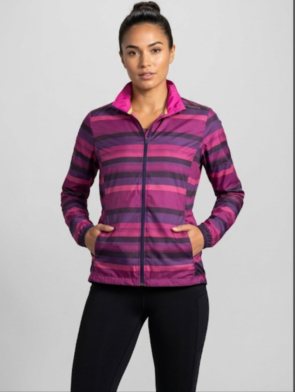 Brooks Run Happy LSD Running Jacket Size Small Pink & Purple Zip Up Athletic